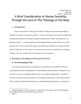 A Brief Consideration of Human Sexuality Through the Lens of the Theology of the Body