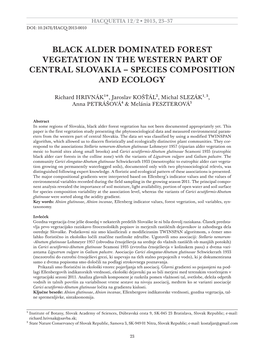 Black Alder Dominated Forest Vegetation in the Western Part of Central Slovakia – Species Composition and Ecology