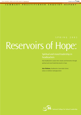 Reservoirs of Hope: Spiritual and Moral Leadership in Headteachers