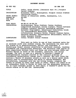 DOCUMENT RESUME ED 083 102 SO 006 330 TITLE India