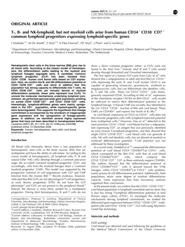 T-, B-And NK-Lymphoid, but Not Myeloid Cells Arise from Human