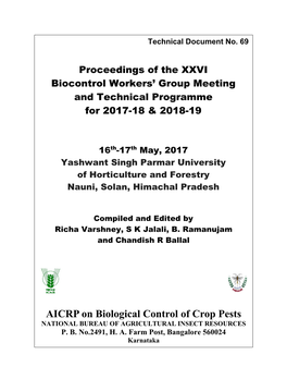AICRP on Biological Control of Crop Pests NATIONAL BUREAU of AGRICULTURAL INSECT RESOURCES P