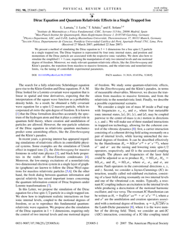 Dirac Equation and Quantum Relativistic Effects in a Single Trapped Ion
