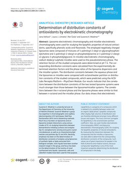 Determination of Distribution Constants of Antioxidants by Electrokinetic Chromatography Jana Váňová1,2, Laura J