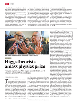 Higgs Theorists Amass Physics Prize