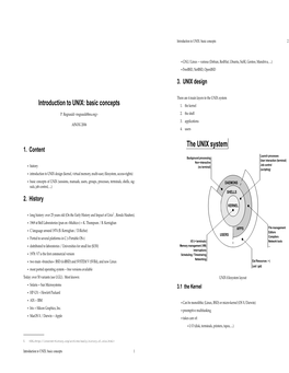 The UNIX System Introduction to UNIX: Basic Concepts 1