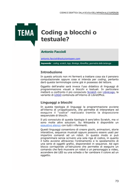 Coding a Blocchi O Testuale? ! Antonio Faccioli