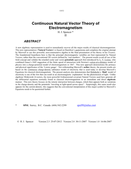 Continuous Natural Vector Theory of Electromagnetism H