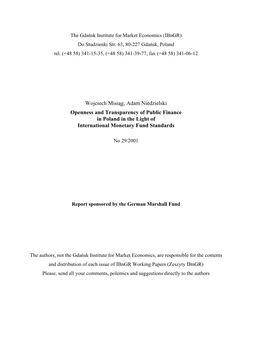 Wojciech Misiąg, Adam Niedzielski Openness and Transparency of Public Finance in Poland in the Light of International Monetary Fund Standards