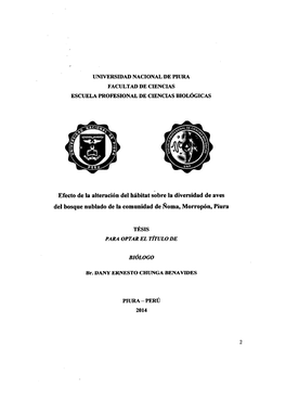 Efecto De La Alteración Del Hábitat Sobre La Diversidad De Aves Del Bosque Nublado De La Comunidad De Ñoma, Morropón, Piura