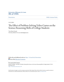 The Effect of Problem-Solving Video Games on the Science Reasoning Skills of College Students