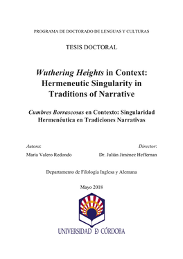 Wuthering Heights in Context: Hermeneutic Singularity in Traditions of Narrative