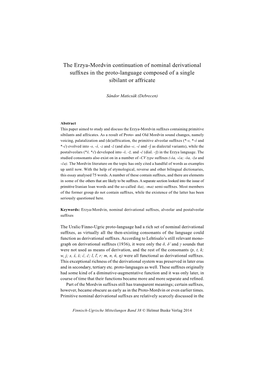 The Erzya-Mordvin Continuation of Nominal Derivational Suffixes in the Proto-Language Composed of a Single Sibilant Or Affricate