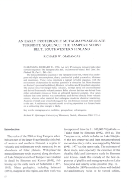 An Early Proterozoic Metagraywake-Slate Turbidite Sequence: the Tampere Schist Belt, Southwestern Finland