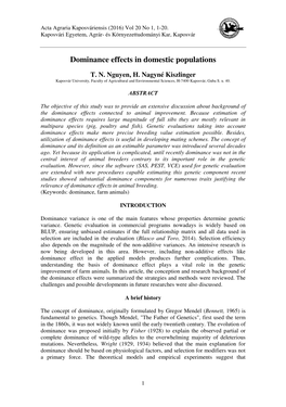 Dominance Effects in Domestic Populations