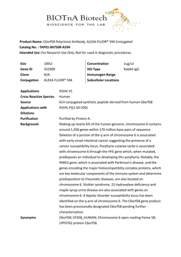 Product Name: C6orf58 Polyclonal Antibody, ALEXA FLUOR® 594 Conjugated Catalog No