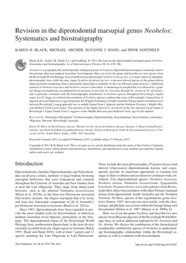 Revision in the Diprotodontid Marsupial Genus Neohelos: Systematics and Biostratigraphy