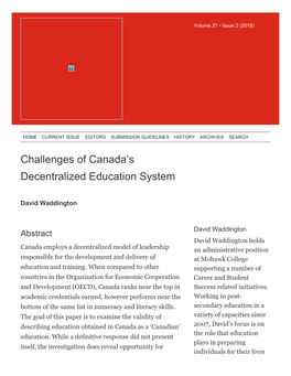 Challenges of Canada's Decentralized Education System