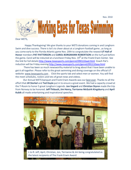 We Give Thanks to Your WETS Donations Coming in and Longhorn Swim and Dive Success