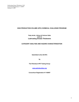 High Production Volume (Hpv) Chemical Challenge Program