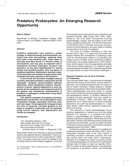 Predatory Prokaryotes: an Emerging Research Opportunity