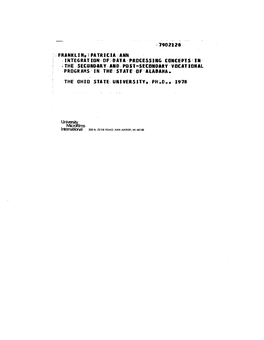 7902128 FRANKLIN* Fpatricia ANN INTEGRATION OF:DATA PROCESSING CONCEPTS in the SECONDARY and POST-SECONDARY VOCATIONAL PROGRAMS