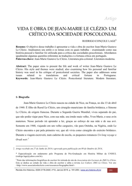 Artigo VIDA E OBRA DE JEAN-MARIE LE CLÉZIO