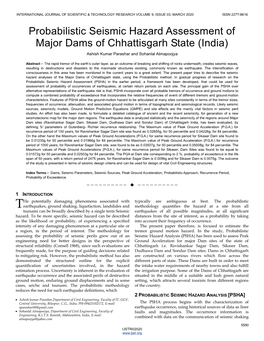 Probabilistic Seismic Hazard Assessment of Major Dams of Chhattisgarh State (India) Ashish Kumar Parashar and Sohanlal Atmapoojya