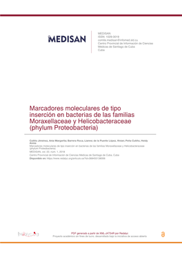 Marcadores Moleculares De Tipo Inserción En Bacterias De Las Familias Moraxellaceae Y Helicobacteraceae (Phylum Proteobacteria)