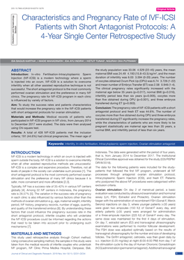 Characteristics and Pregnancy Rate of IVF-ICSI Patients with Short Antagonist Protocols: a Section 4-Year Single Center Retrospective Study Obstetrics and Gynaecology