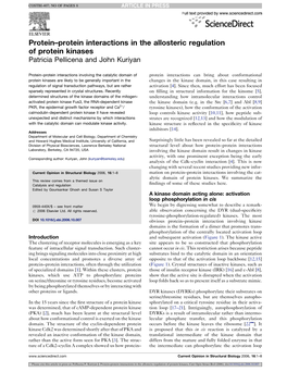 Protein–Protein Interactions in the Allosteric Regulation of Protein Kinases Patricia Pellicena and John Kuriyan