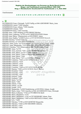 Und Familienbuch Leutesdorf/Rhein 1800 Bis 1899 Teil II