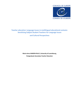 Language Issues in Multilingual Educational Contexts: Sensitising Subject Student Teachers for Language Issues and Cultural Perspectives