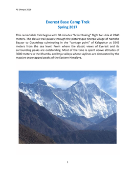 Everest Base Camp Trek Spring 2017