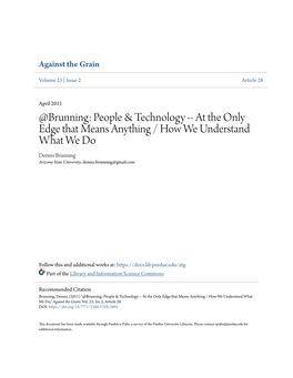 Brunning: People & Technology -- at the Only Edge That Means Anything / How We Understand What We Do