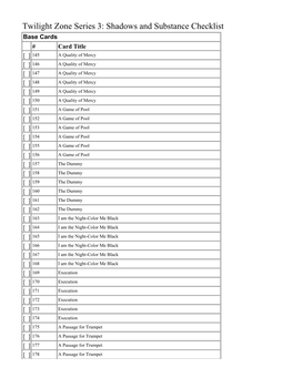 Twilight Zone Series 3: Shadows and Substance Checklist