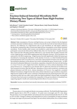 Fructose-Induced Intestinal Microbiota Shift Following Two Types of Short-Term High-Fructose Dietary Phases