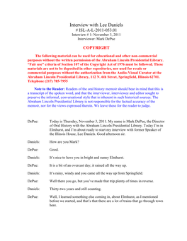 Interview with Lee Daniels # ISL-A-L-2011-053.01 Interview # 1: November 3, 2011 Interviewer: Mark Depue