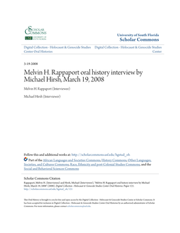 Melvin H. Rappaport Oral History Interview by Michael Hirsh, March 19, 2008 Melvin H