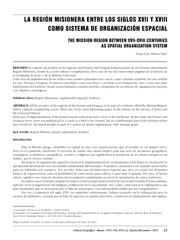 La Región Misionera Entre Los Siglos Xvii Y Xviii Como Sistema De Organización Espacial
