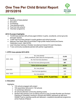 One Tree Per Child Report 2015 to 2016