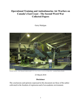 Operational Training and Antisubmarine Air Warfare on Canada’S East Coast - the Second Word War Collected Papers
