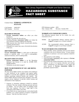 Ferrous Ammonium Sulfate Hazard Summary