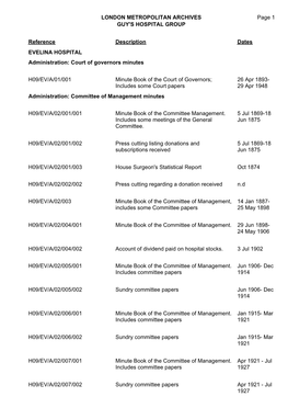 London Metropolitan Archives Guy's Hospital