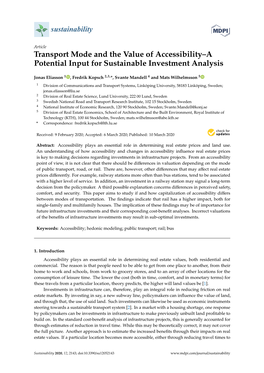 Transport Mode and the Value of Accessibility–A Potential Input for Sustainable Investment Analysis