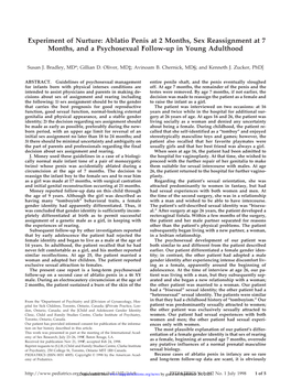 Experiment of Nurture: Ablatio Penis at 2 Months, Sex Reassignment at 7 Months, and a Psychosexual Follow-Up in Young Adulthood