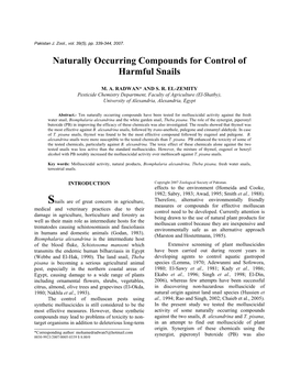 Naturally Occurring Compounds for Control of Harmful Snails Author(S)