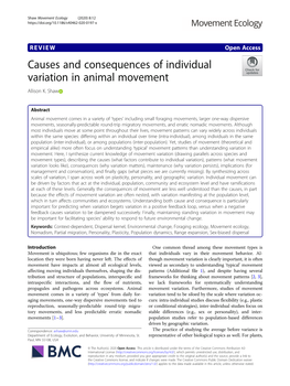 Causes and Consequences of Individual Variation in Animal Movement Allison K