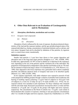 Other Data Relevant to an Evaluation of Carcinogenicity and Its Mechanisms