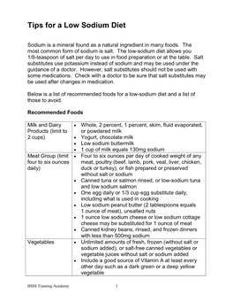 Tips for a Low Sodium Diet